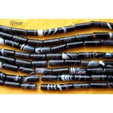 Агат черный, полосатый, гладкие трубочки, 6х16 мм, набор 6 бусин