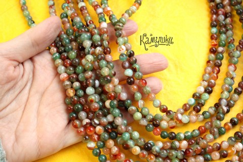 Агат полосатый, осенний микс, шар 6 мм,  набор 15 бусин