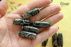 Бусина ДЗИ, зеленый бочонок, 6 глаз, 1 шт Бусина ДЗИ, зеленый бочонок, 6 глаз, 1 шт