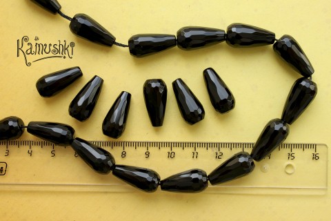 Агат черный, капля граненая, средняя, тонкая, 1 бусина