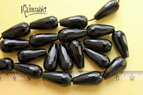 Агат черный, капля граненая, средняя, 1 бусина
