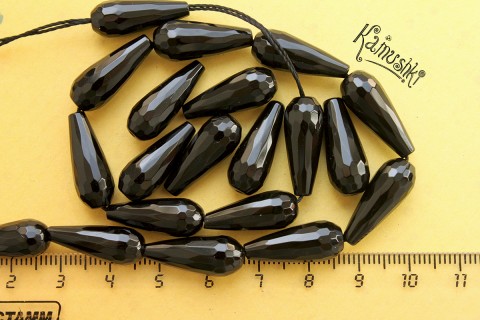Агат черный, капля граненая, средняя, тонкая, 1 бусина