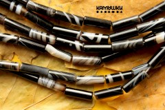 Агат черный, полосатый, трубочки гладкие , тонкие, 4х13 мм, набор 7 бусин