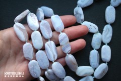Агат голубой, плоский овал 12х23 мм, набор 4 бусины