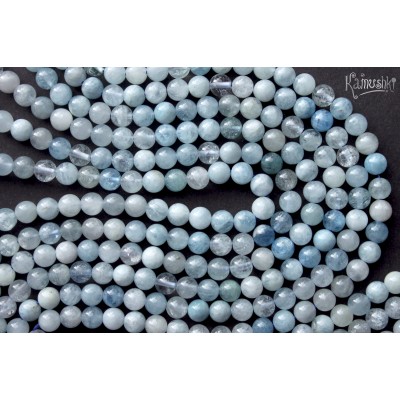 Аквамарин (разные оттенки голубого), шар гладкий 6 мм, набор 17 бусин