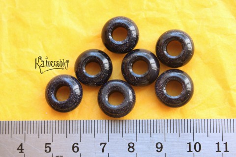 Авантюриновое стекло черное, бусина "Пандора" 14 мм, 1 шт