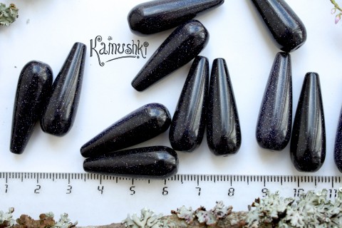 Авантюриновое стекло, черное, Капля, 1 бусина