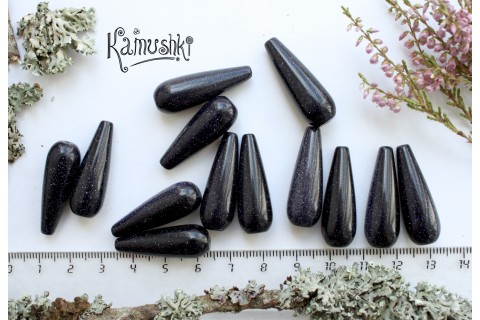 Авантюриновое стекло, черное, Капля, 1 бусина