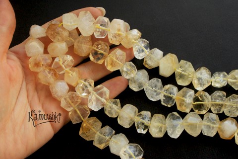 Цитрин, крупные граненые овалы, набор 7 бусин