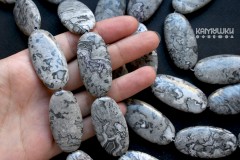 "Серая яшма" (доломит), овал плоский 20х40мм, набор 2 бусины