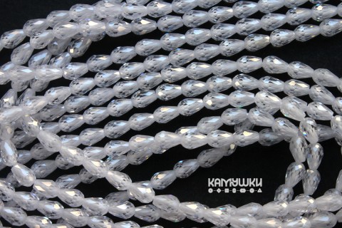 Фианит белый "капля", гранёная 4х6 мм, набор 7 бусин