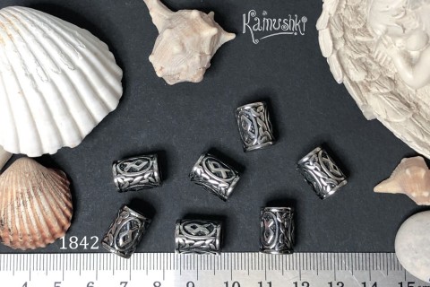 Бусина-цилиндр с руной, под "Пандору" №1842S-0920 сталь, 1 шт