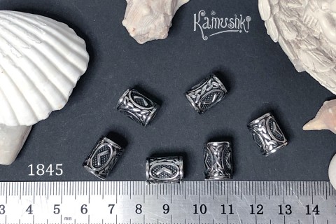 Бусина-цилиндр с руной, под "Пандору" №1845-0920 сталь, 1 шт