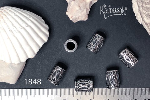 Бусина-цилиндр с руной, под "Пандору" 10х13 мм №1848S-0920 сталь, 1 шт