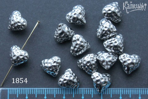 Бусина "сердце фактурное", серебристая, 11х12 мм, №1854, 1 шт