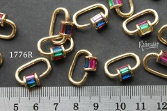 Замок винтовой c цветными стразами, овал 10х18мм, №1776R, 1 шт Замок винтовой c цветными стразами, овал 10х18мм, №1776R, 1 шт
