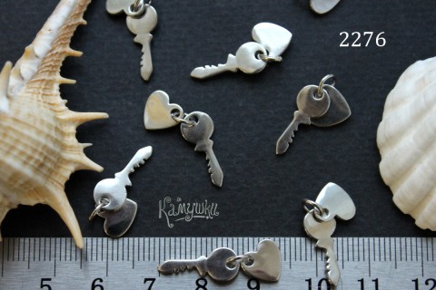 Подвеска двойная "ключик и сердце" №2276, 1 шт