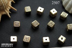 Бусина фигурная с фианитами "кубик", 6 мм, №2507, 1 шт
