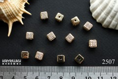 Бусина фигурная с фианитами "кубик", 6 мм, №2507, 1 шт