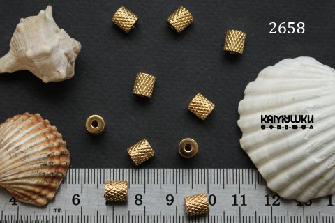 Бусина-цилиндр с насечками 6х7 мм сталь, №2658S-0920, 1 шт