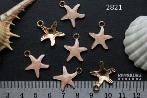 Подвеска "морская звезда" с бежево-розовой эмалью, 18х22 мм, №2821-25, 1 шт