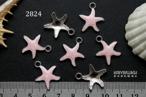Подвеска "морская звезда" с розовой эмалью, 18х22 мм, №2824-25, 1 шт