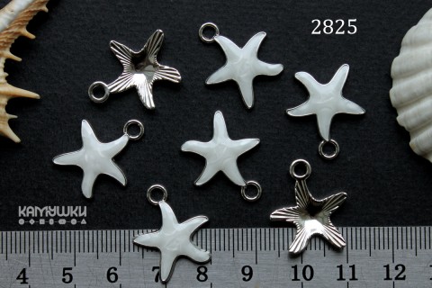 Подвеска "морская звезда" с белой эмалью, 18х22 мм, №2825-25, 1 шт