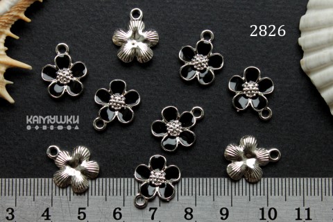 Подвеска "цветок" с черной эмалью, 13х16 мм, №2826-25, 1 шт