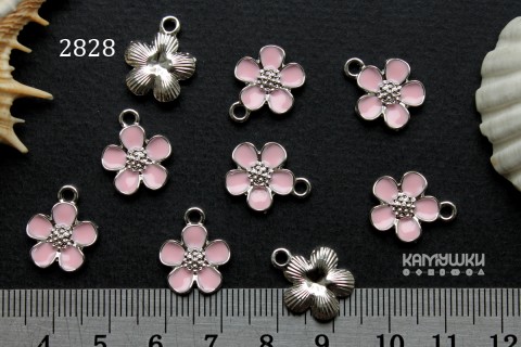 Подвеска "цветок" с розовой эмалью, 13х16 мм, №2828-25, 1 шт