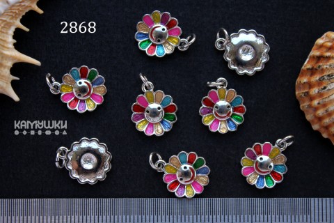 Подвеска "ромашка с цветной эмалью", 2х12 мм, №2868-0920, 1 шт