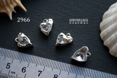 Подвеска "сердце" со стеклом, 9х12 мм, №2966, 1 шт
