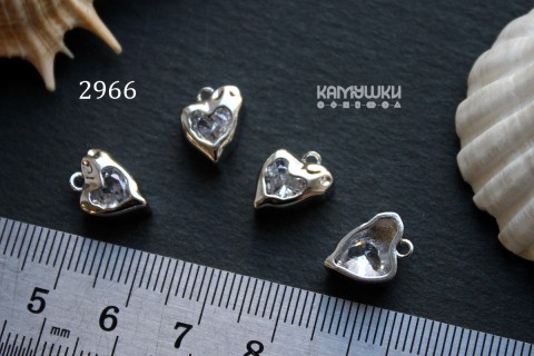 Подвеска "сердце" со стеклом, 9х12 мм, №2966, 1 шт