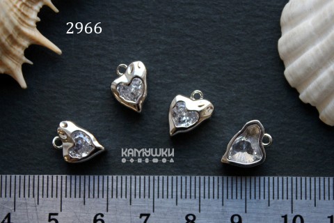 Подвеска "сердце" со стеклом, 9х12 мм, №2966, 1 шт