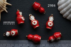 Подвеска 3D "Матрешка", красная эмаль, 10х20 мм, №2984-0920, 1 шт