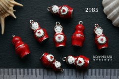 Подвеска 3D "Матрешка", красная эмаль, 10х20 мм, №2985-0920, 1 шт