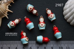 Подвеска 3D "Матрешка", красно-голубая эмаль, 10х20 мм, №2987-0920, 1 шт