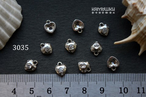 Подвеска "сердце с фианитами", 7х8 мм, №3035, 1 шт