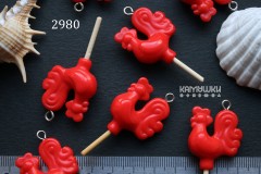 Подвеска "петушок", красный, пластик, 46 мм, №2980-0920, 1 шт