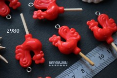 Подвеска "петушок", красный, пластик, 46 мм, №2980-0920, 1 шт Подвеска "петушок", красный, пластик, 46 мм, №2980-0920, 1 шт