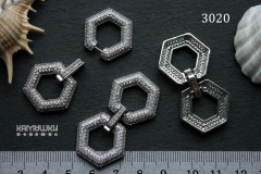 Застежка многорядная "шестигранник" с фианитами 23х42 мм, №3020, 1 шт