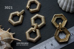 Застежка многорядная "шестигранник" с фианитами 23х42 мм, №3021, 1 шт