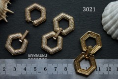 Застежка многорядная "шестигранник" с фианитами 23х42 мм, №3021, 1 шт