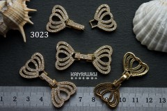 Застежка многорядная "сердца" с фианитами 22х43 мм, №3023, 1 шт