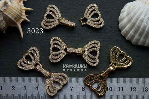 Застежка многорядная "сердца" с фианитами 22х43 мм, №3023, 1 шт