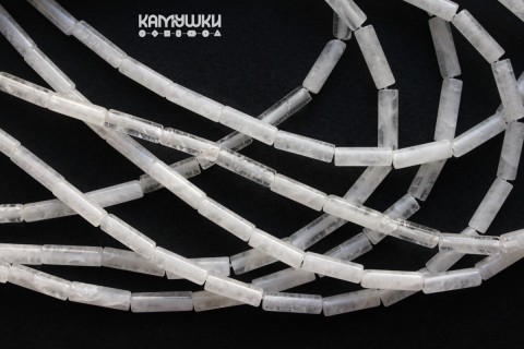 Горный хрусталь и белый кварц, трубочки гладкие, набор 7 бусин