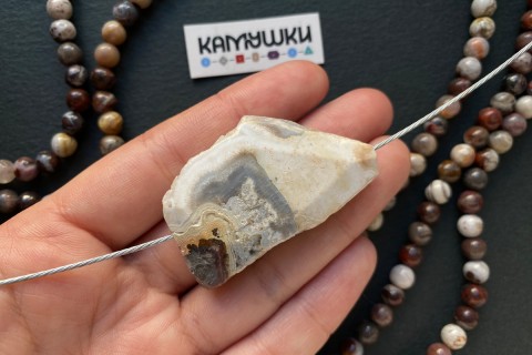 Кружевной агат, бусина свободной формы, №К0810