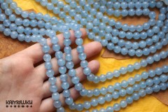Кварц тонированный, "голубой", шар гладкий 8 мм, набор 12 бусин Кварц тонированный, "голубой", шар гладкий 8 мм, набор 12 бусин