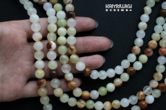 Белый кальцит и мраморный оникс пёстрый, шар гладкий 8 мм, набор 11 бусин