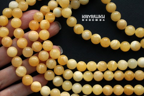Желтый кальцит (мраморный оникс), шар гладкий 10 мм, набор 9 бусин