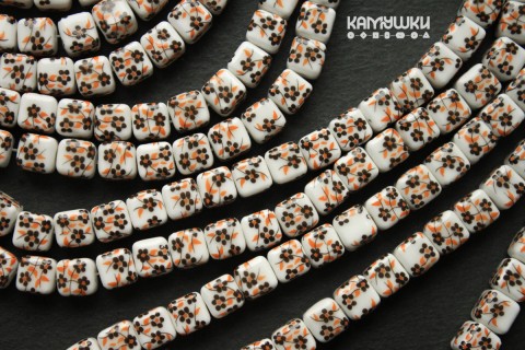 Бусина керамическая "Гжель коричневая", куб 8 мм, 10 бусин